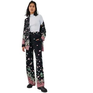 Anthropologie Ella Black Floral Wide Leg Pants